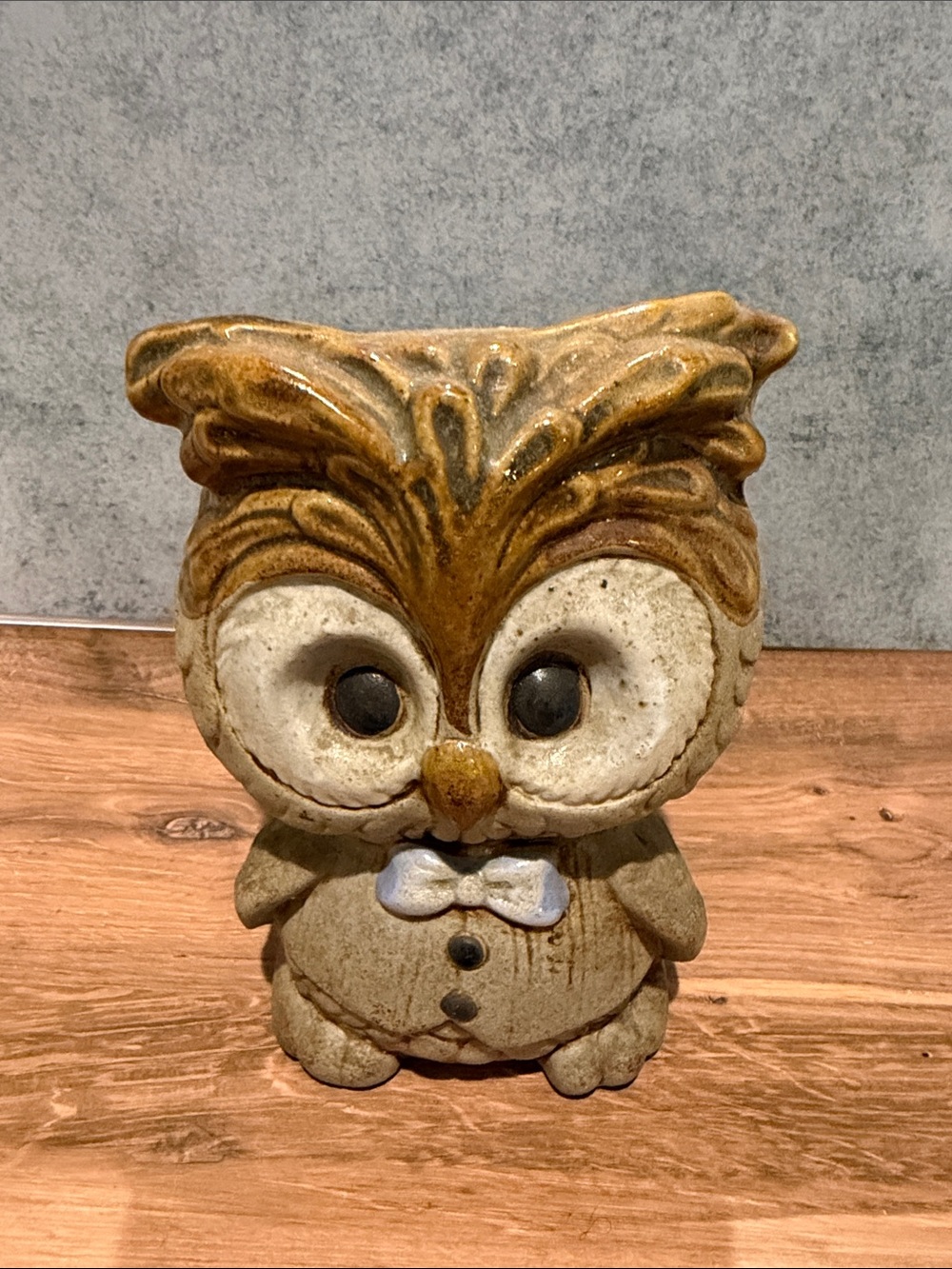 Handcrafted Ceramic Owl Figurine in Brown and Cream - Unbranded